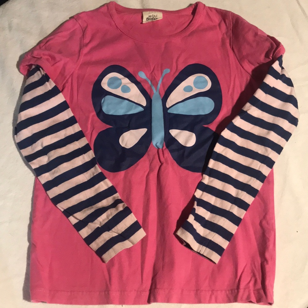 Mini Boden Pink Butterfly Long Sleeve Kids Shirt